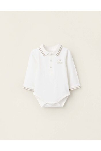 Ziddy Polo Bodysuit for Newborns 'Fair Isle', White/Beige