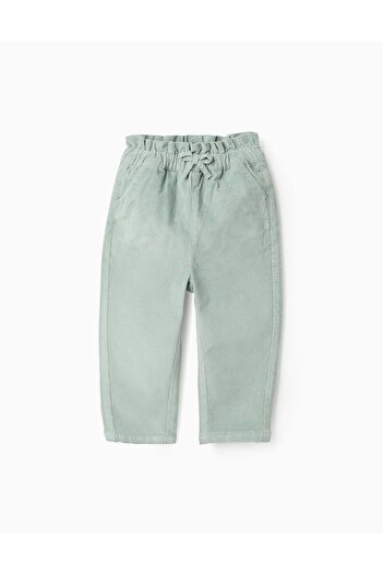Ziddy Corduroy Trousers with Paperbag Waist for Baby Girls, Green