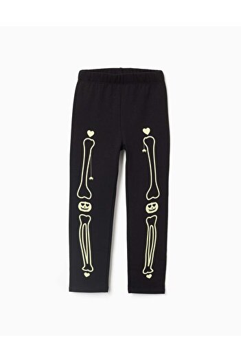 Ziddy Brushed leggings with glow-in-the-dark print for girls, black