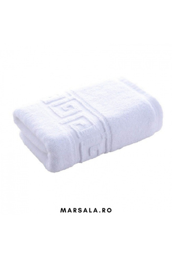 Plush Cotton Towel 130x70 cm for Bath, White, Greek Border
