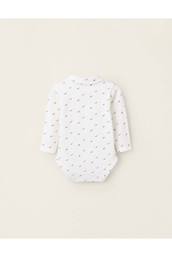 Ziddy Bodysuit with Pattern for Newborns 'Birds', White/Burgundy