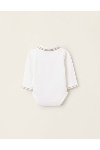 Ziddy Polo Bodysuit for Newborns 'Fair Isle', White/Beige