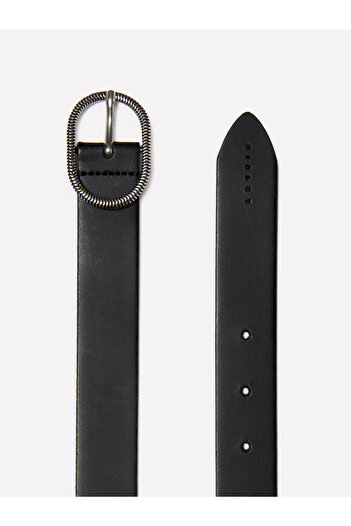 Sisley Women's Black 100% Leather Oval Buckle Belt
