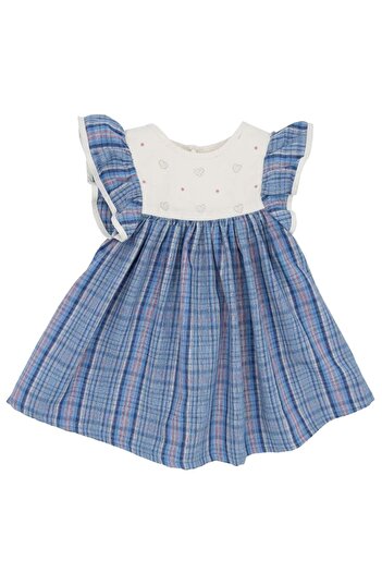Ozmoz By Mukadder Özden 100% Cotton Blue Plaid Summer Baby Girl Dress