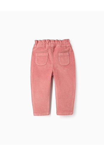 Ziddy Corduroy Trousers with Paperbag Waist for Baby Girls, Pink