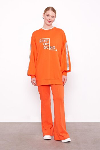 Levidor Orange Sleeve Stripe Detailed Sweatshirt