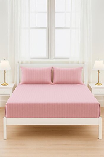 HOMES BY MEEMSEEN INDEPENDENT Blush Harmony Pink Striped Fitted Bed Sheet Set – King Size
