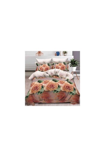 OEMN Double Bed Linen, 6 Pieces, 3D Print Multiplicated, Brown, Roses