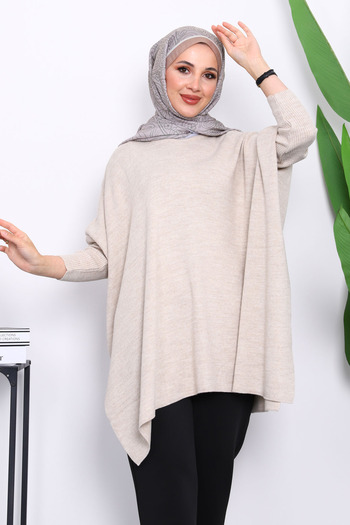 İmajButik Stone Bat Sleeve Poncho Knitwear Tunic