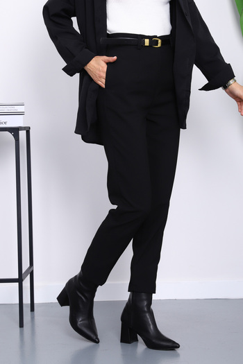 İmajButik Black Belted Carrot Pants with Pencil Legs
