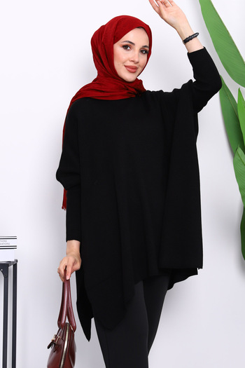 İmajButik Black Bat Sleeve Poncho Knitwear Tunic