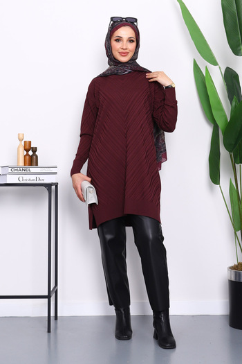 İmajButik Plum Mercerized Cold Yarn Knitwear Tunic