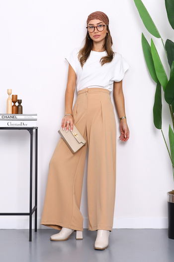 İmajButik Dark Beige High Waist Wide Leg Pants