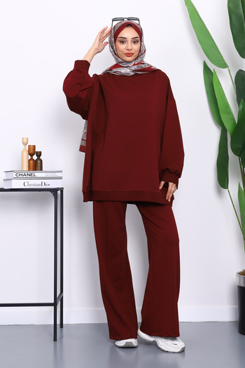 İmajButik Burgundy Two Thread Oversize Trouser Suit