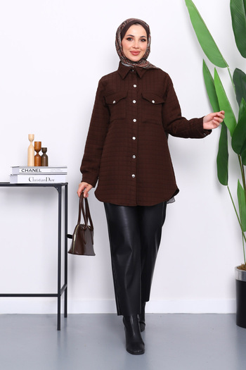 İmajButik Brown Quilted Snap Pocket Jacket
