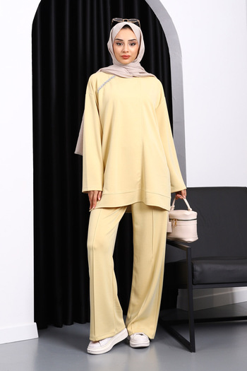 İmajButik Modal Suit with Yellow Stone Detailed Tunic and Trousers
