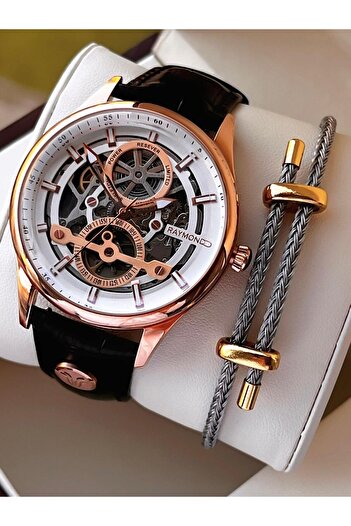 Raymond Special Leather Cord for Engagement and Grooms 2 Years Warranty Automatic Men's Wrist Watch+Bracelet Rmd.M7