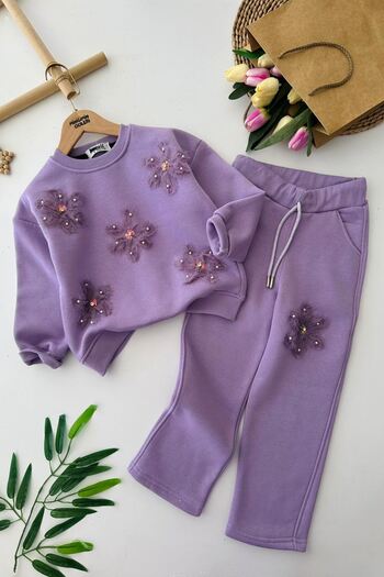 Minigimin Cicileri My Little Girl's Cicileri Winter Girl's 2-Piece Set with Lily Tulle Detail - Purple