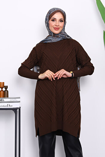 İmajButik Brown Mercerized Cold Yarn Knitwear Tunic