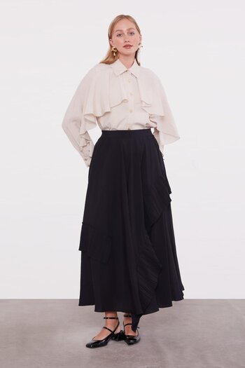 Levidor Black Pleated Detailed Skirt