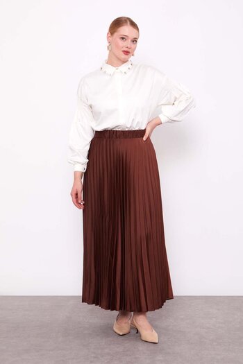 Levidor Brown Pleated Satin Skirt