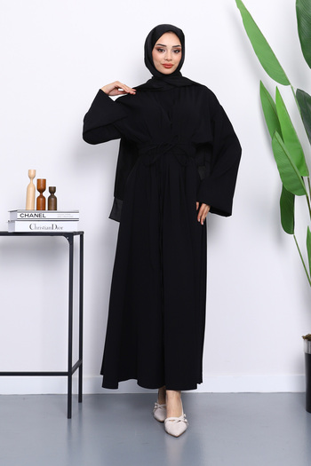 İmajButik Black Pleated Dress with Tie Waist