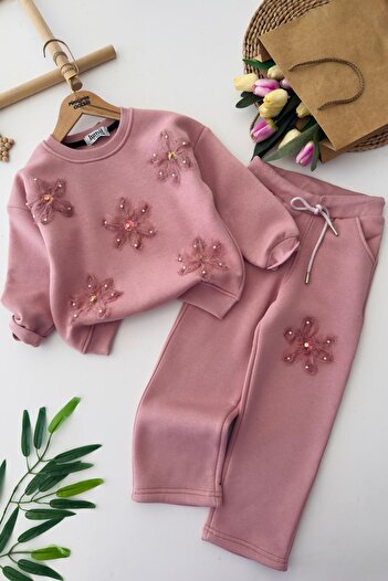 Minigimin Cicileri My Little One's Cicileri Winter Girl's 2-Piece Set with Lily Tulle Detail - Dusty Rose