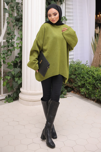 İmajButik Green Crew Neck Knitwear Sweater