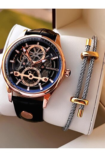 Raymond Special Leather Cord for Engagement and Grooms 2 Years Warranty Automatic Men's Wristwatch+Bracelet Rmd.M6