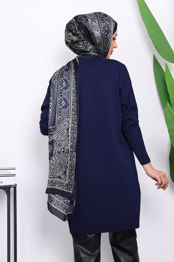 İmajButik Navy Blue Mercerized Cold Yarn Knitwear Tunic