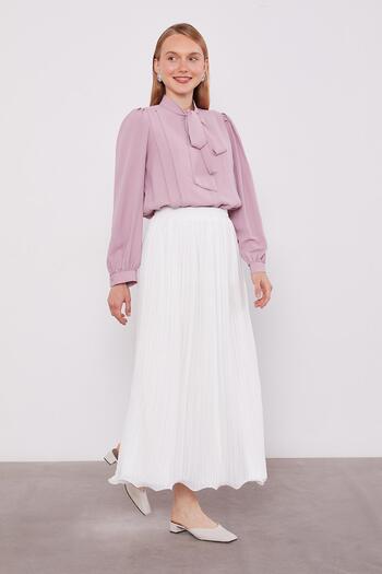 Levidor Ecru Crinkled Pleated Skirt