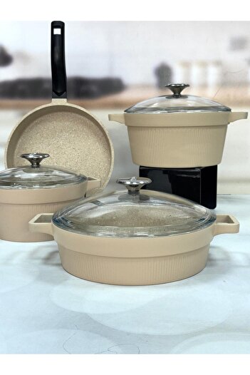 AROW Harmony 7 Piece Cast Iron Cookware Set Kumbeji̇ Tkebt Beige