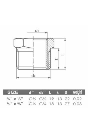 Other Brass Pipe Reduction 1/2" x 1/4" for Water Systems