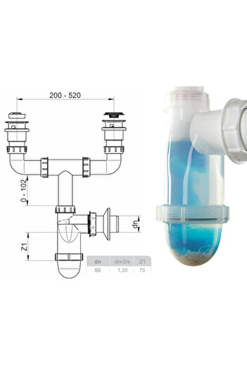Other Double sink siphon, transparent