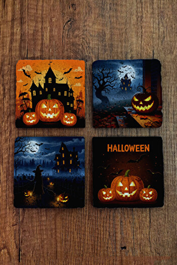 Begoloni Stone Decor Natural Stone Coasters - Halloween Printed 10X10Cm Stone Coasters 488