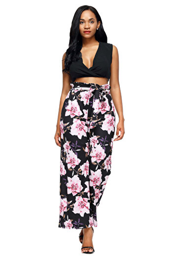 WildFashion High-waisted satin pants with floral print CL783-151