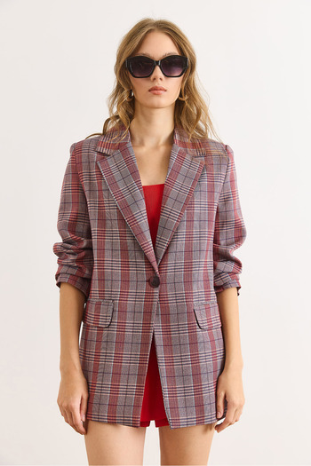Olalook Women's Burgundy Fleto Pocket Lined Blazer Jacket Ckt-19000486