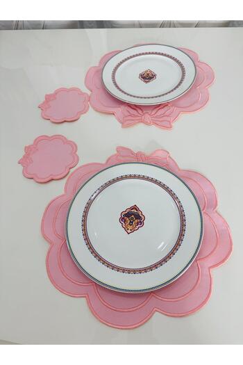 İNCİ ÇEYİZ 4 Pieces First Quality Linen Ribbon Pattern Embroidered American Serviette and Presentation Napkin