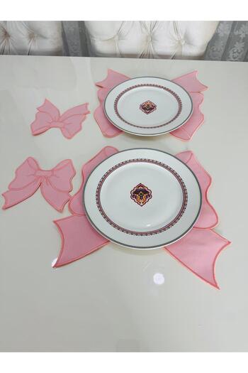 İNCİ ÇEYİZ 4 Pieces First Quality Linen Bow Pattern Embroidered American Serviette and Presentation Napkin