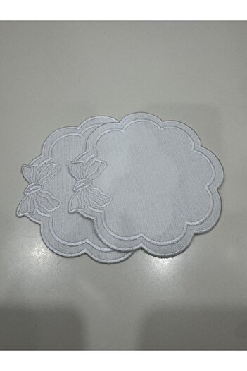 İNCİ ÇEYİZ 6 Pieces of Ribbon Embroidered Coffee Side Cocktail Napkins & Coasters.