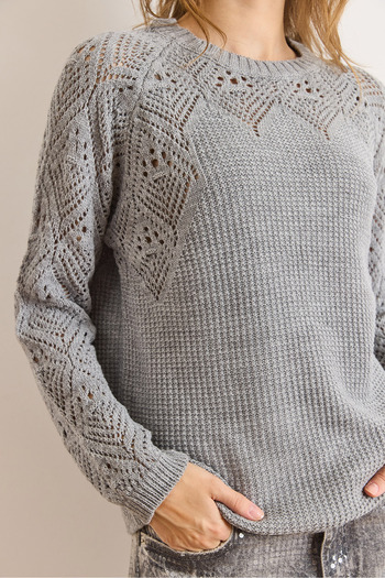 Olalook Women's Gray Openwork Detailed Knitwear Blouse Blz-19003090