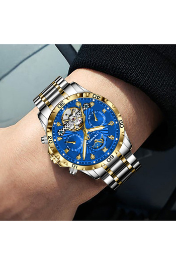 Tevise Men's Watch Mechanical Automatic Business Analog Elegant Silver/Blue
