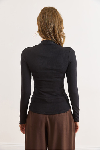 Olalook Women's Black Combed Modal Deep V Neck Stretchy Blouse Blz-19003136