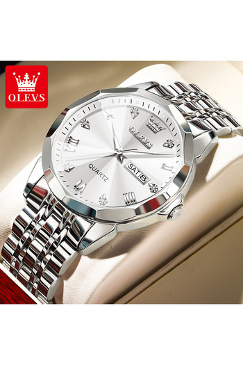 OLEVS Men's Watch Analog Quartz Luminous Hands Business Silver Steel