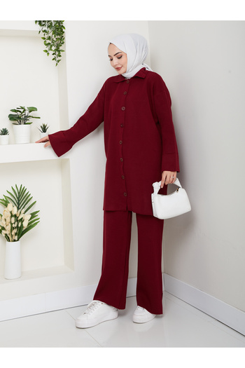 Kirazgym Oversize Ribbed Steel Knit Detailed Cardigan Pants Knitwear Set