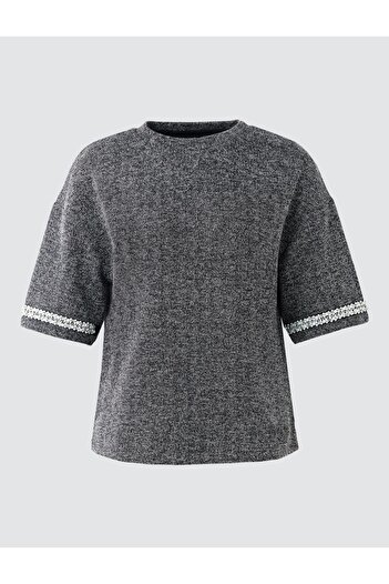 Jimmy Key Anthracite Melange Crew Neck Knitted T-Shirt with Bead Detail at the Cuff