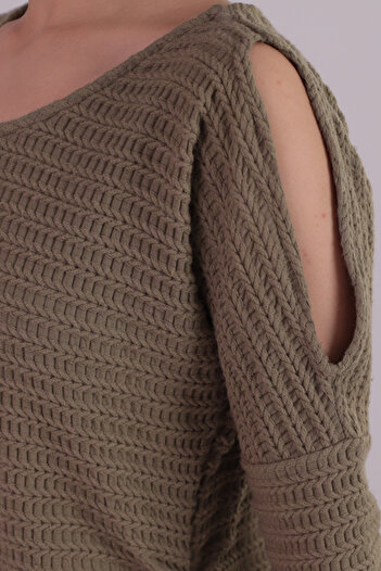 armonika Women's Khaki Soft Textured Off-Shoulder Blouse Arm-26K001024
