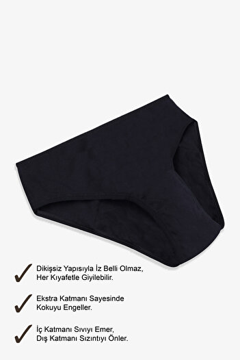 koza iç giyim 2 Pieces of Black Washable Menstrual Period Support Panties