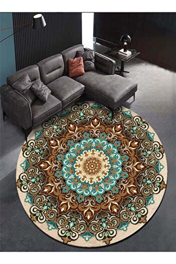 Arabest Mandala Floral Round Non-Slip Floor Mat - Multifunctional Accent Rug for Living Room and Bed