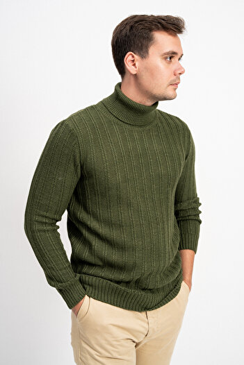 F&K Turtleneck Men's Knitwear Sweater with Vertical Stripe Detail